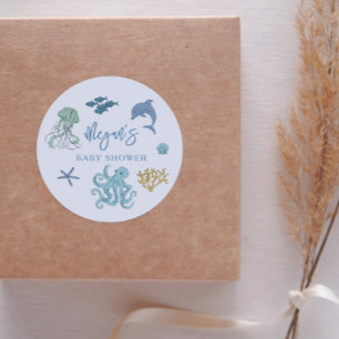 Blue Summer Ocean Baby shower Favor Ronde Sticker