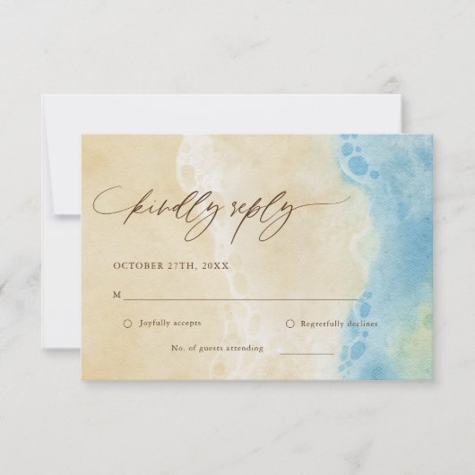Blue Summer Ocean Beach Wedding RSVP Card (Voorkant)