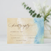 Blue Summer Ocean Beach Wedding RSVP Card (Staand voorkant)