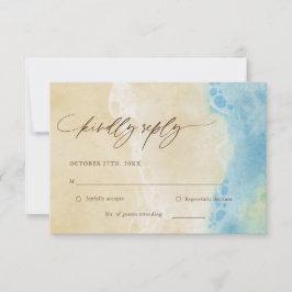 Blue Summer Ocean Beach Wedding RSVP Card