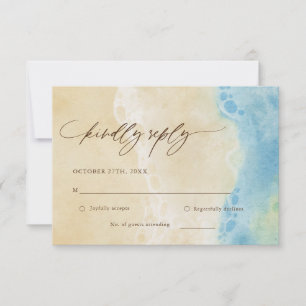 Blue Summer Ocean Beach Wedding RSVP Card