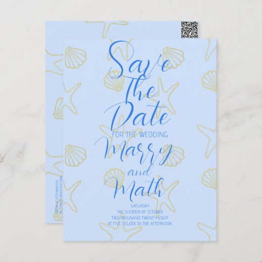 Blue Summer Simple Zee Shell en Star Beach Desing Briefkaart (Voorkant / Achterkant)