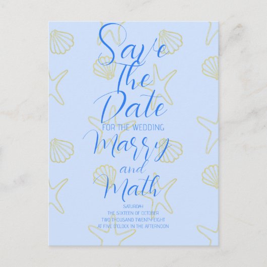 Blue Summer Simple Zee Shell en Star Beach Desing Briefkaart (Voorkant)