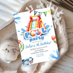 Blue Summer Splash Pool Party Boy Verjaardag Kaart
