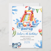 Blue Summer Splash Pool Party Boy Verjaardag Kaart (Voorkant)