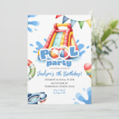 Blue Summer Splash Pool Party Boy Verjaardag Kaart (Staand voorkant)