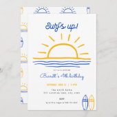 Blue Summer Surfs Up Party Uitnodiging Verjaardag (Voorkant / Achterkant)