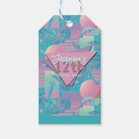 Blue Summer Vaporwave Sunset Birthday Cadeaulabel (Voorkant)