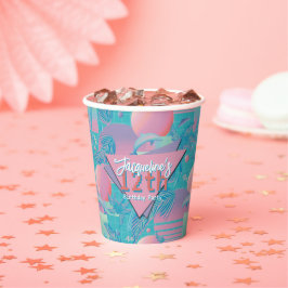 Blue Summer Vaporwave Sunset Verjaardag Papieren Bekers