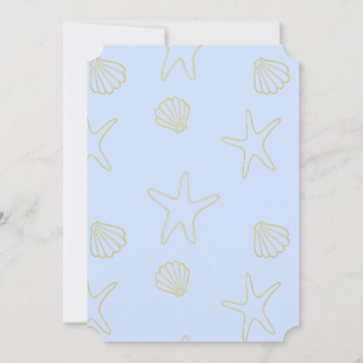 Blue Summer Zee Shell en Star Beach Wedding Kaart (Achterkant)