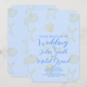 Blue Summer Zee Shell en Star Beach Wedding Kaart (Voorkant / Achterkant)