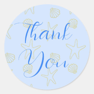 Blue Summer Zee Shell en Star Beach Wedding Ronde Sticker