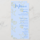 Blue Summer Zee Shell en Star Beach Weddining Menu (Voorkant / Achterkant)