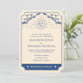 Blue Sun en Moon Tarot Kaart Wedding Invitation (Staand voorkant)