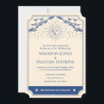 Blue Sun en Moon Tarot Kaart Wedding Invitation<br><div class="desc">Elegant en modern huwelijksontwerp geïnspireerd door een tarotkaart. Design is geen echte folie. U kunt dit verder aanpassen door op de "PERSONALIZE"knoop te klikken. Overeenkomende objecten in onze winkel voor een compleet partijthema.</div>