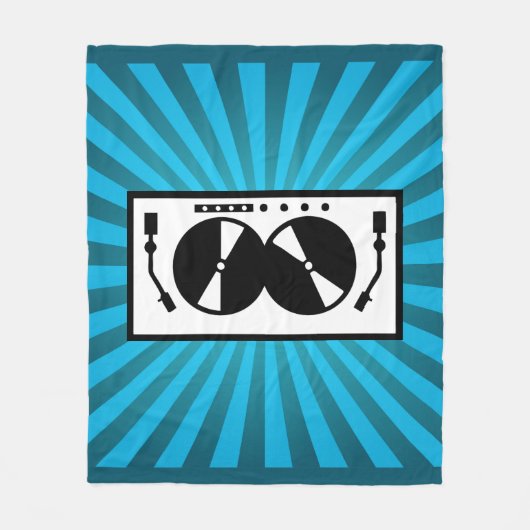 Blue Sunburst DJ Platenspeler Music Fleece Deken (Voorkant)