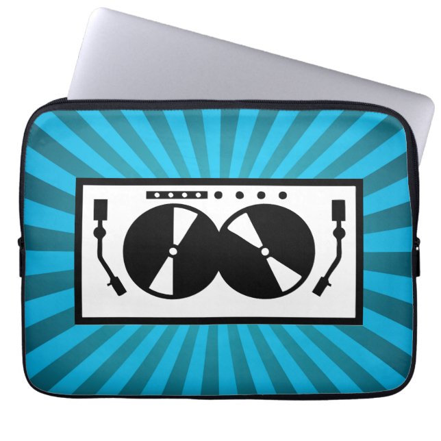 Blue Sunburst DJ Platenspeler Music Laptop Sleeve (Voorkant)