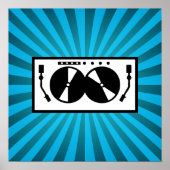 Blue Sunburst DJ Platenspeler Music Poster (Voorkant)