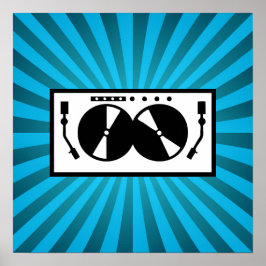 Blue Sunburst DJ Platenspeler Music Poster