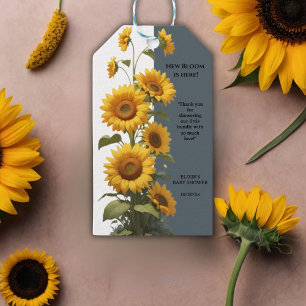 Blue Sunflower Baby shower Cadeaulabel