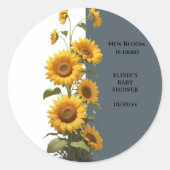 Blue Sunflower Baby shower Ronde Sticker (Voorkant)