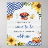 Blue Sunflower BBQ Baby shower Envelope Station Poster (Voorkant)