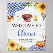 Blue Sunflower BBQ Baby shower Welkom Poster (Voorkant)