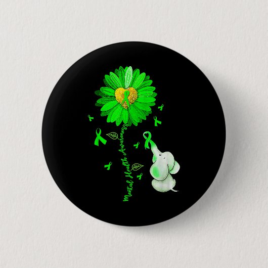 Blue Sunflower Elephant Spread Mental Health Aware Ronde Button 5,7 Cm (Voorkant)