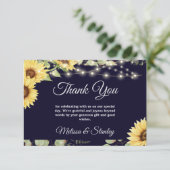 Blue Sunflower Eucalyptus String Lights Wedding Bedankkaart (Staand voorkant)