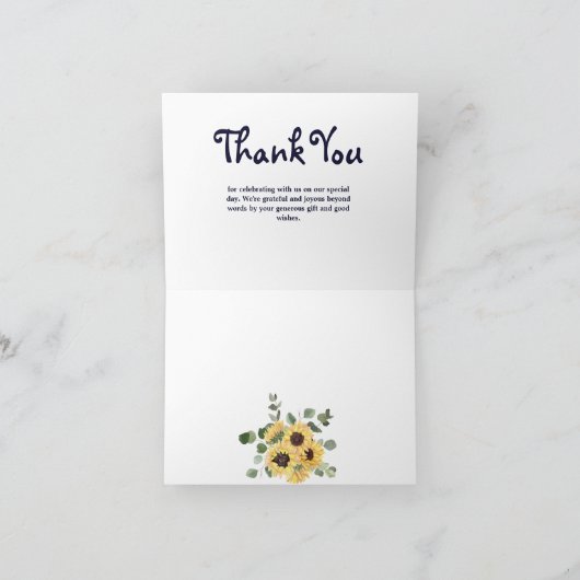 Blue Sunflower Eucalyptus String Lights Wedding Bedankkaart (Binnen)