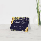 Blue Sunflower Eucalyptus String Lights Wedding Bedankkaart (Voorkant)
