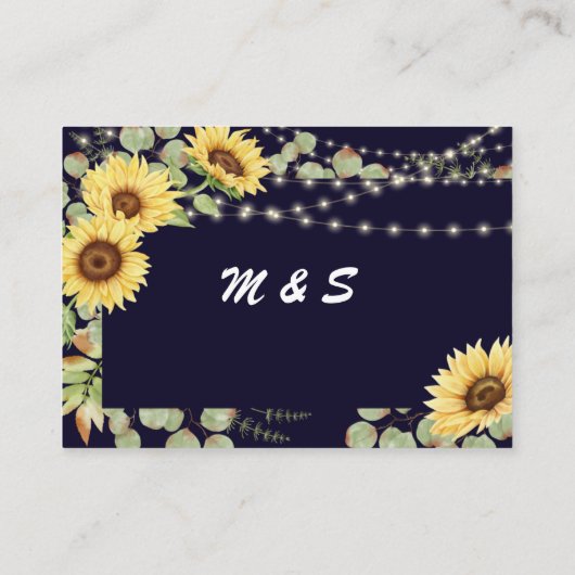 Blue Sunflower Eucalyptus String Lights Wedding Informatiekaartje (Achterkant)