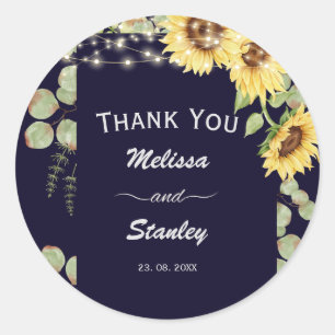 Blue Sunflower Eucalyptus String Lights Wedding Ronde Sticker