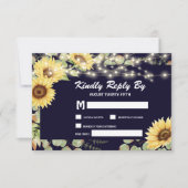 Blue Sunflower Eucalyptus String Lights Wedding RSVP Kaartje (Voorkant)