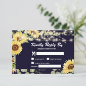 Blue Sunflower Eucalyptus String Lights Wedding RSVP Kaartje (Staand voorkant)