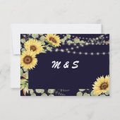 Blue Sunflower Eucalyptus String Lights Wedding RSVP Kaartje (Achterkant)