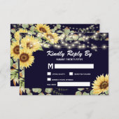 Blue Sunflower Eucalyptus String Lights Wedding RSVP Kaartje (Voorkant / Achterkant)