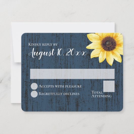 Blue Sunflower Rustic Barn Wood Wedding Response Kaart (Voorkant)
