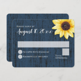 Blue Sunflower Rustic Barn Wood Wedding Response Kaart