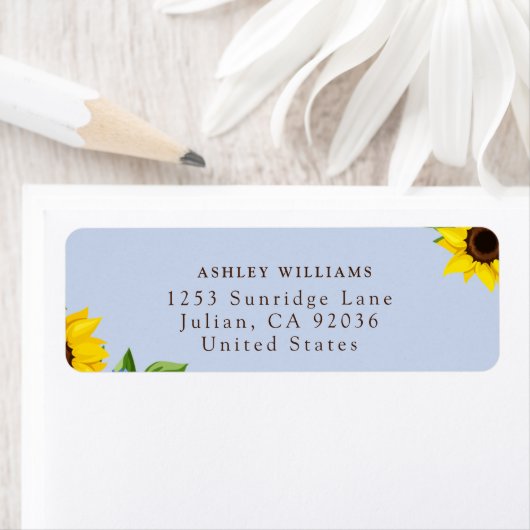 Blue Sunflower Themed Return Stickers (Insitu)