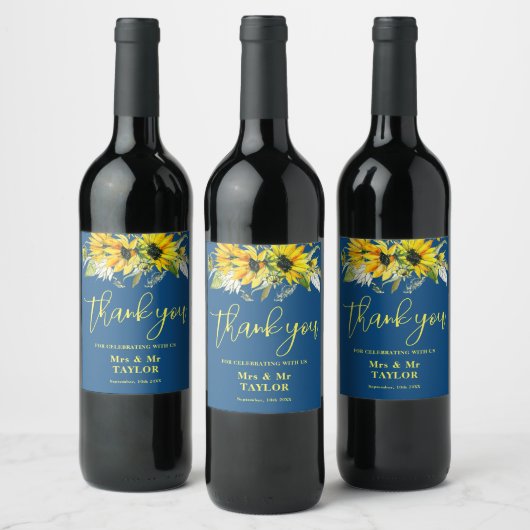 Blue Sunflower Weddenlabel Wijn Etiket (Flessen)