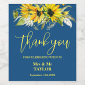 Blue Sunflower Weddenlabel Wijn Etiket (Enkel label)