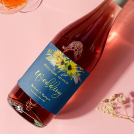 Blue Sunflower Weddenlabel Wijn Etiket