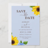 Blue Sunflower Wedding Flat Save The Date Kaart (Voorkant)