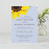 Blue  Sunflower Wedding Invitation With Photo Kaart (Staand voorkant)
