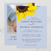 Blue  Sunflower Wedding Invitation With Photo Kaart (Voorkant / Achterkant)