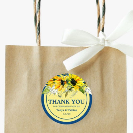 Blue Sunflower Wedding Ronde Sticker