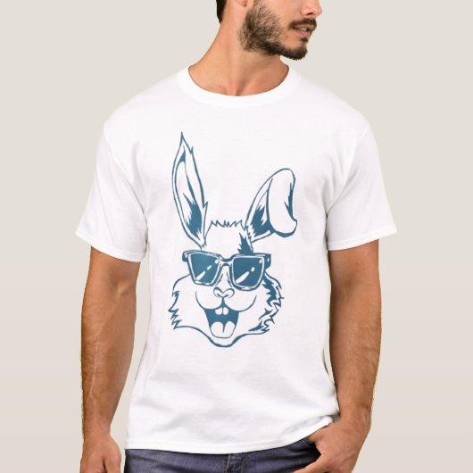 Blue Sunglass Bunny Line Art T-shirt (Voorkant)