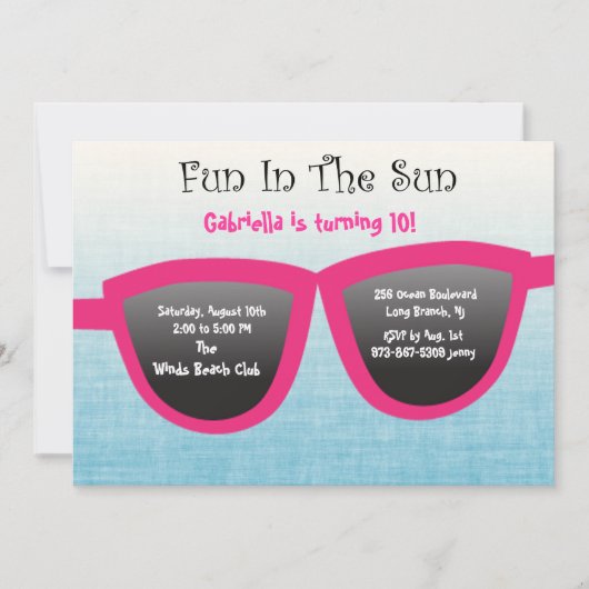 Blue SunGlasses Birthday Party Invitation Kaart (Voorkant)