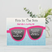 Blue SunGlasses Birthday Party Invitation Kaart (Staand voorkant)